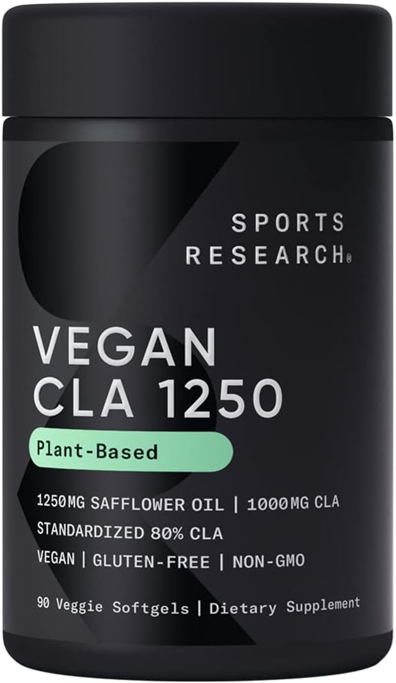 体育研究 Vegan CLA - 1,250mg 与主动交配的Linoleic酸 男与女 QQ 非GMO,Soy & Gluten Free - 80% (90软胶)