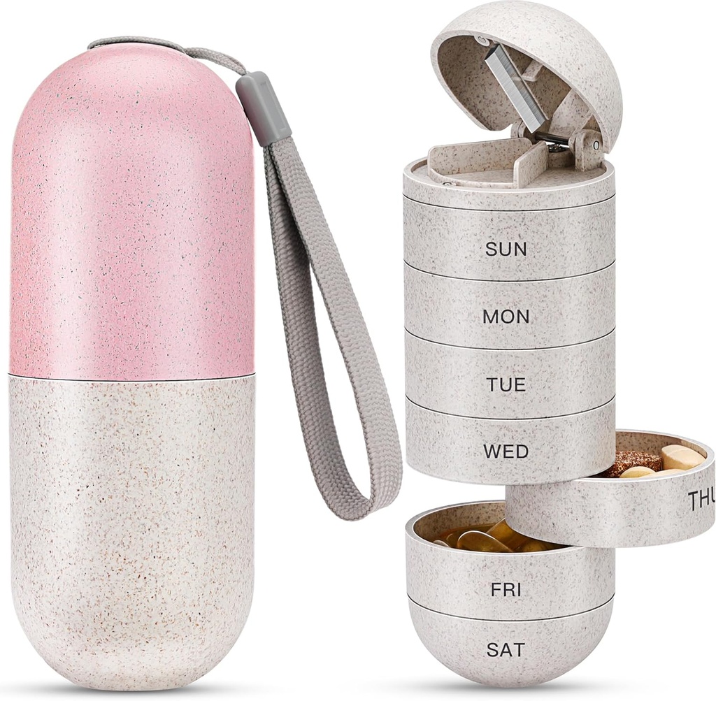 Zannaki 2 in 1 Pill Organizationer with Cutter, Grain Fiber Weekly Pill Case 大型模拟模具 Prof, 磁锁, BPA 自由旅行 搭乘 Pill Box 7天 持有 Pills, 维生素, 鱼油, 补充品