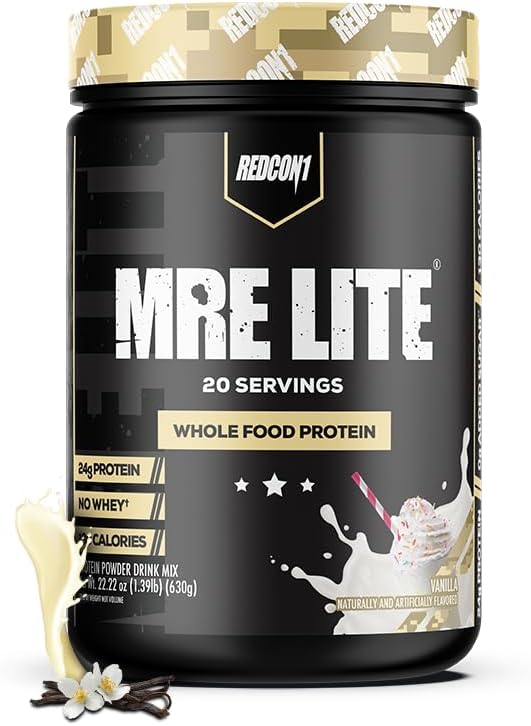 REDCON1 MRE 液态全食品蛋白粉,香草 - 低碳化物 & Whey 免费食用动物蛋白混合剂替代剂 - 易于文摘 配有MCT Oils(20 services)制成的补编