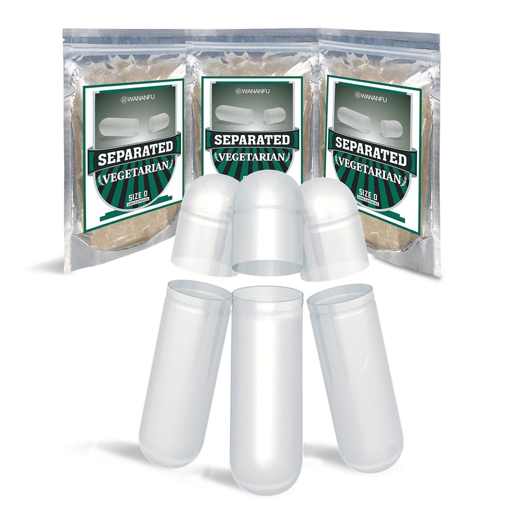 wananfu 预分离空 Capsules 0 Vegetarian (1000 Counter), 清空可填充 Veggie Pill Capsules 大小 0 用于制作自己的补充