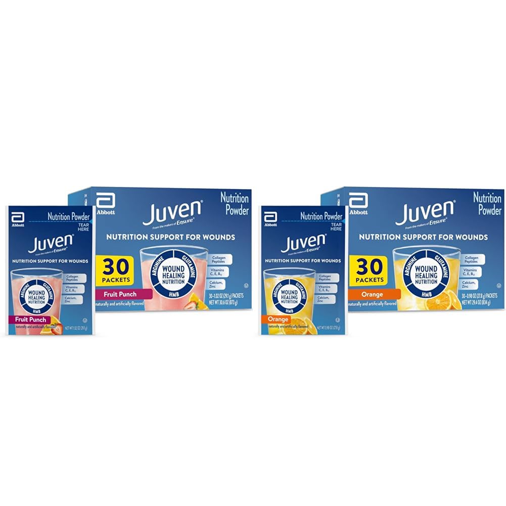 Juven治疗营养 饮用治疗伤痛的混合粉,包括Collagen蛋白、橙色30 计数和水果扑克30 计数,60 总包