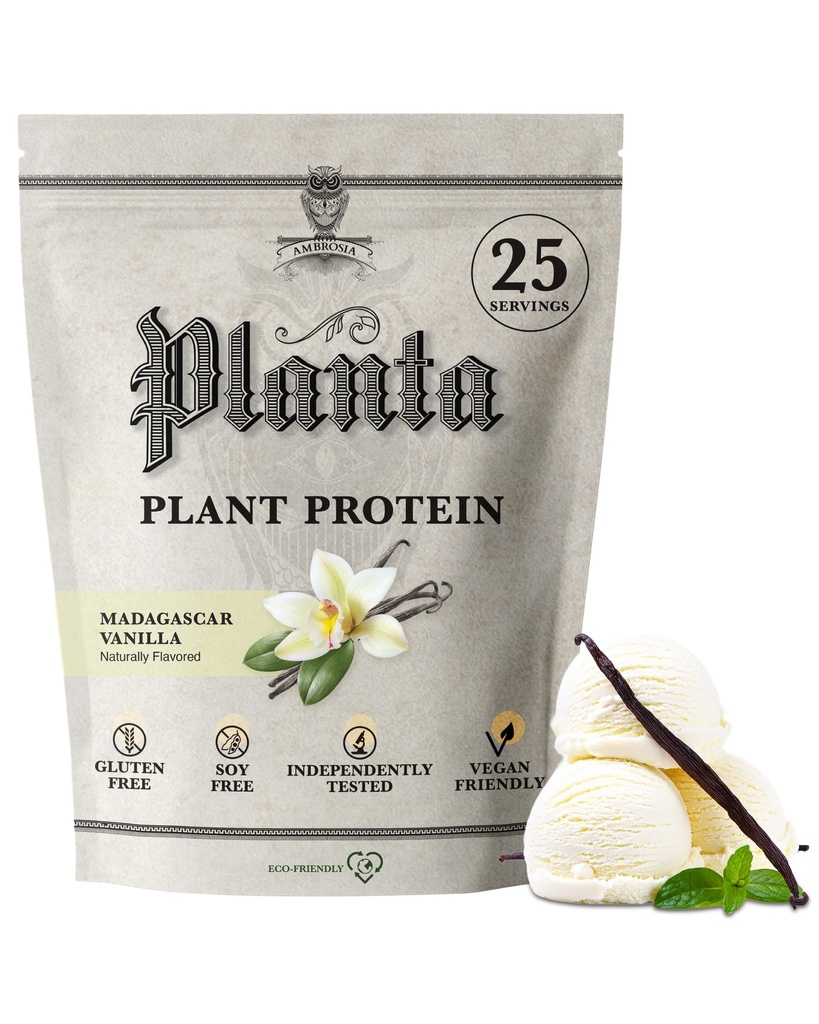 Ambrosia Planta - Premium Planta - Premium 植物蛋白 - Vegan & Keto Friendly - Gourmet Flavors with no bloating and Stomach Upset - Gluten & Soy Free - 没有添加的糖 - 25 services - Vanilla