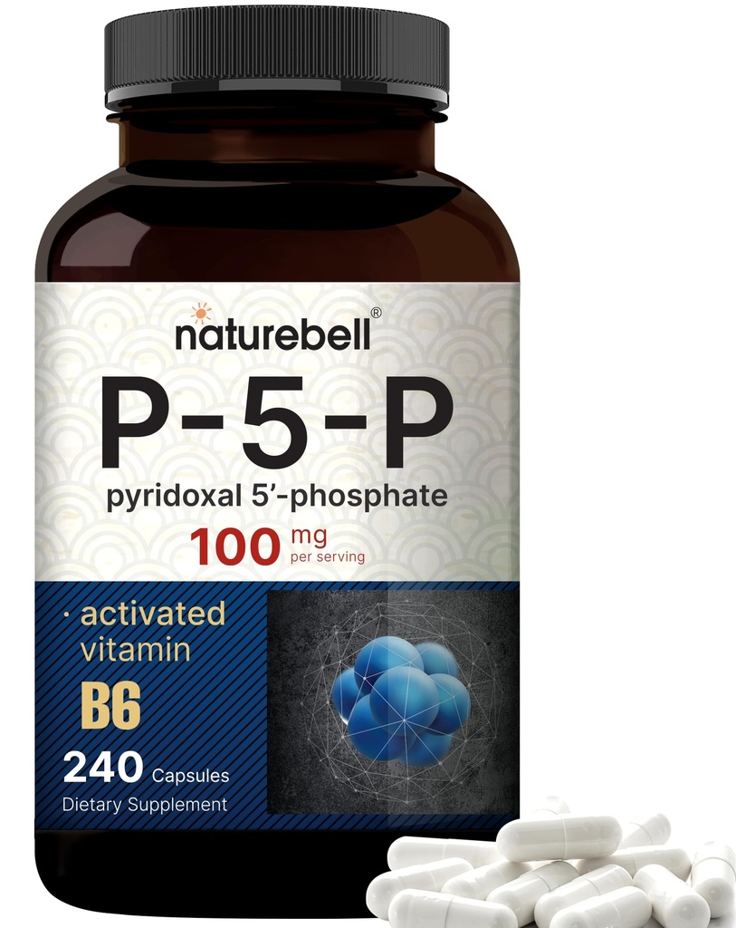 NatureBell P5P 维生素B6 100mg Pervice, 240 Capsules QQ 活化 Pyridoxal 5 Phosphate 补充剂 — 脑和记忆健康必需的B 维生素 — 非GMO