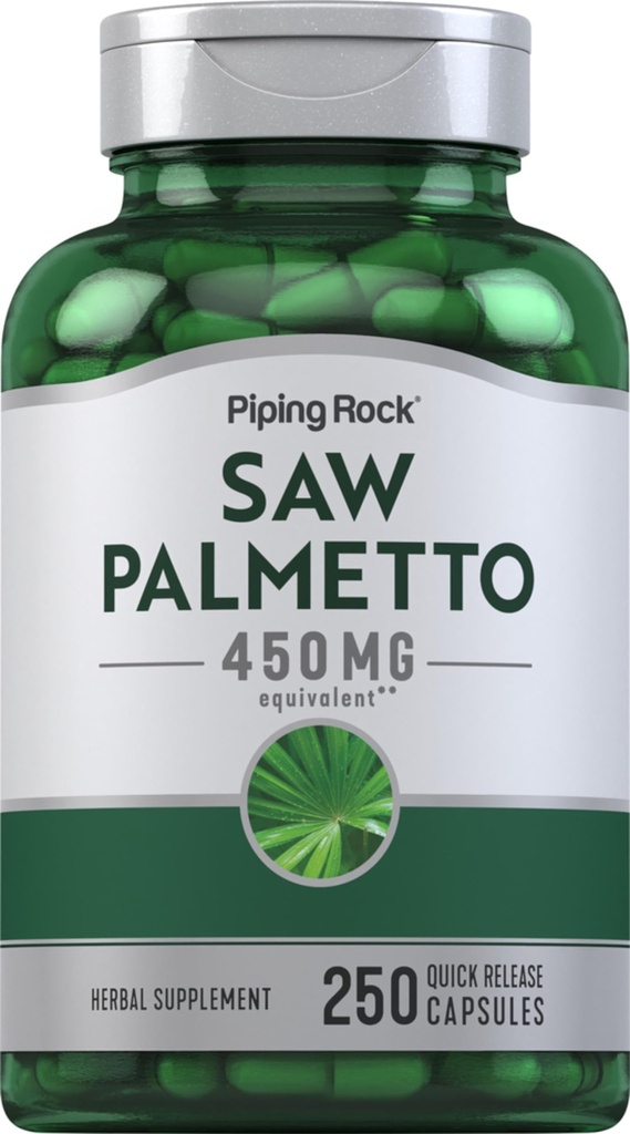 Piping Rock Saw Palmetto供男女使用 | 450 mg | 250 mcassules |  Her Herb 摘录 补编 | Serenoa Repens | 非GMO, Gluten Free