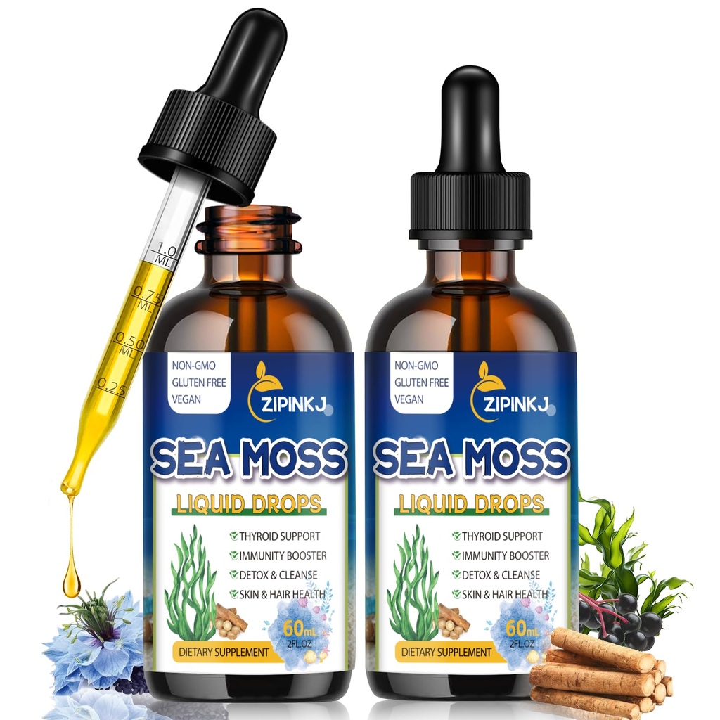 有机海苔(Organic Sea Moss Drops),11分之一黑种子油和爱尔兰液态海苔(Moss Gel Ashwagandha Burdock Root, Spiruina, Bladderwrack, 草莓用于消化,豁免,皮肤毛发健康,非GMO - 4 Fl Oz)
