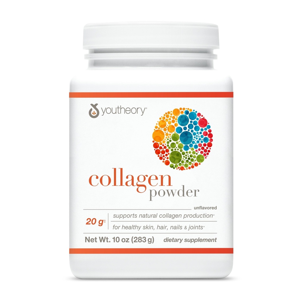 Youtheory Collagen Powder - 配有氨基酸,矿物,维生素C和B7 (Biotin) - 支持健康骨骼,肌肉,毛发,钉子,皮肤和联合物 * - 水解 - 不受欢迎 - 10 oz (10 services)