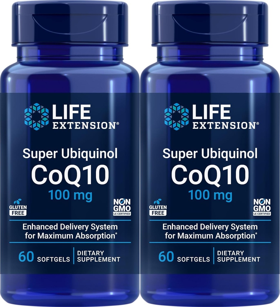 寿命延长 Super Ubiquinol CoQ10 100 mg, 60 软胶(2包)