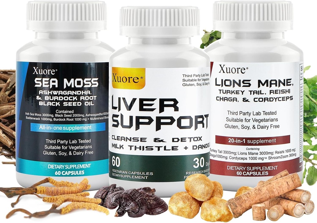 Sea Moss, Black Seed Oil, Mushroom & Herb Supplement with Lions Mane, Turkey Tail, Reishi, Cordyceps, Chaga, And Liver Cleanse and Detox & Refering - with Milk Thetle, All In One Supplement (3套). 黑种子油,蘑菇和草药与狮子马恩,土耳其泰尔,雷希,科迪塞普斯,查加,以及利弗·克林斯和德托克斯 & 修配配配配配配配配配配配配配配配配配配配配配配配配配配配配配配配配配配配配配配配配配配配配配配配配配配配配配配配配配配配配配配配配配配配配配配配配配配配配配配配配配配配配配配配配配配配配配配配配配配配配配配配配配配配配配配配配配配配配