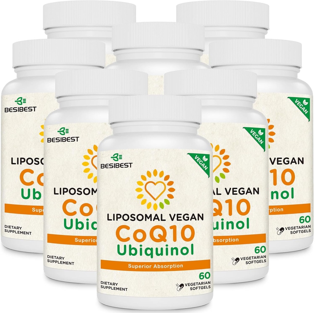 1000mg Liposomal CoQ10 Ubiquinol, 480 Vegan软胶, 高吸收Ubiquinol CoQ10 补充剂, 主动抗氧化剂形式 Coenzyme Q10 用于心脏功能和能量生产