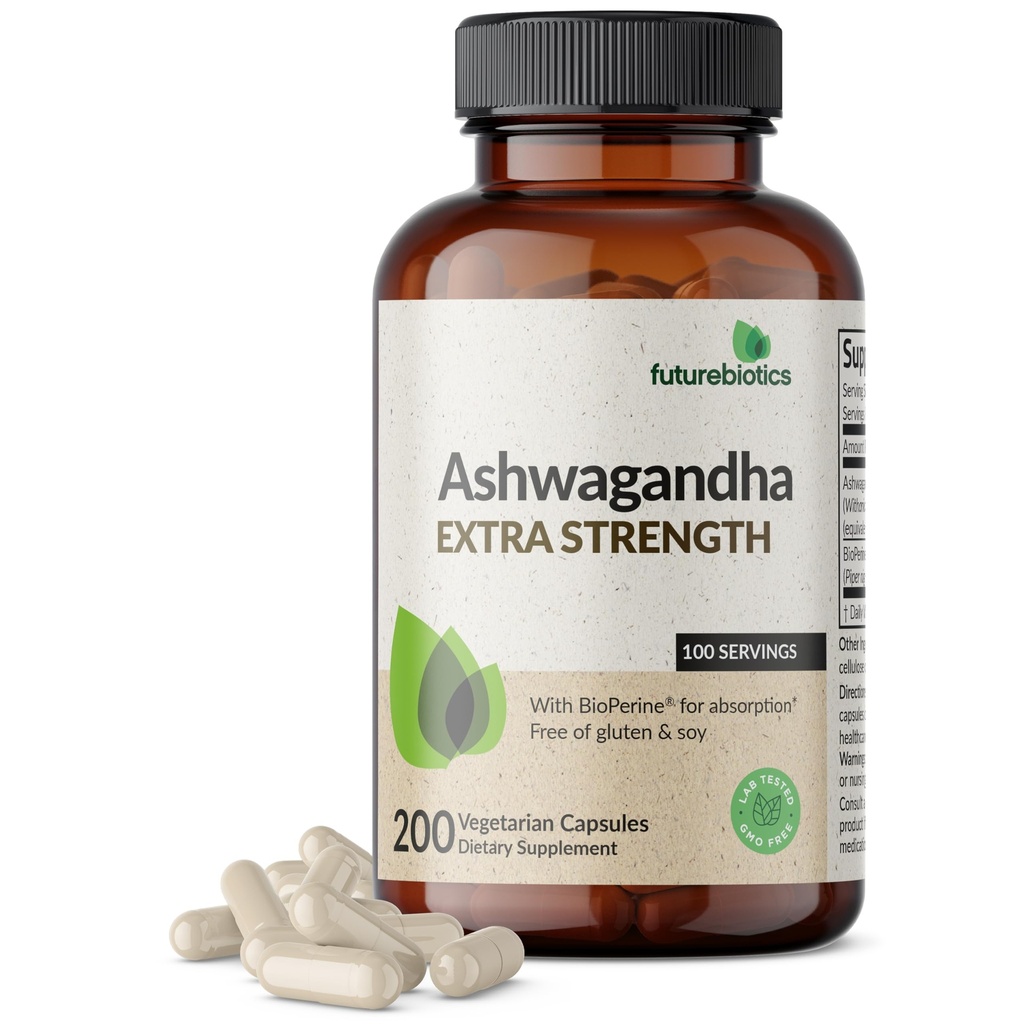 未来生理学 Ashwagandha 超强压力和混合力支持,生物Perine-非转基因生物公式,200个蔬菜卡普尔