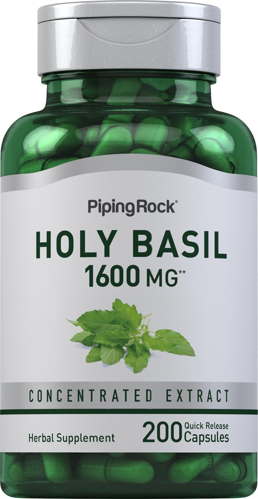 Pipping Rock Holy Basil Capsules | 1600 mg | 200 Pills | Herb Leaf  Extract  Extract | |  Women  Women  Women  Women  Women Ocimmum Tenuiflorum | | 非 GMO, Gluten Free