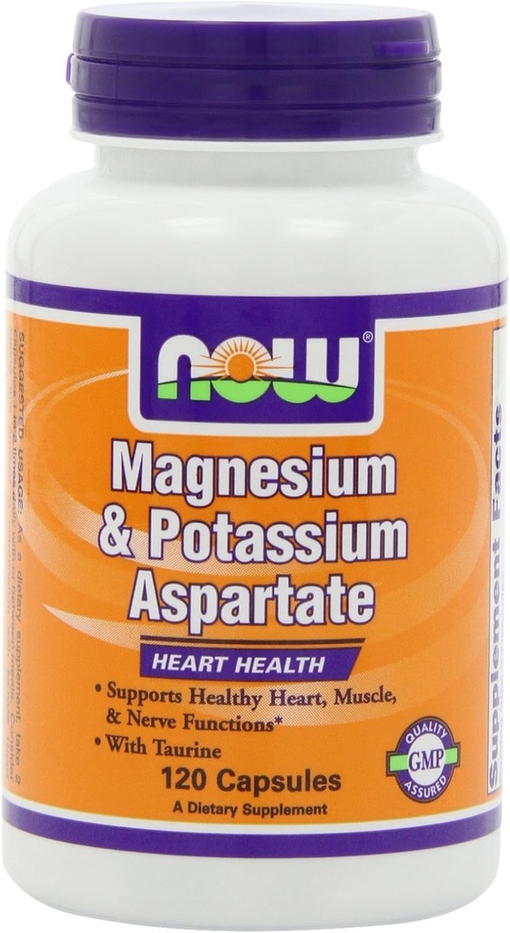 Now 镁和钾 Apartate W/ Taurine, 120 Capsules (Pack of 2)