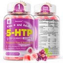5HTP Gummys for Adults & Kids 8+, Melatonin Free Gummys with Magnesium Glycinate, GABA, L-Glycine, Ashwagandha, Vitamin B6 for 美味的Zzzs, Brain & Muscle Relaxation, 0 糖 60 Count (一包)
