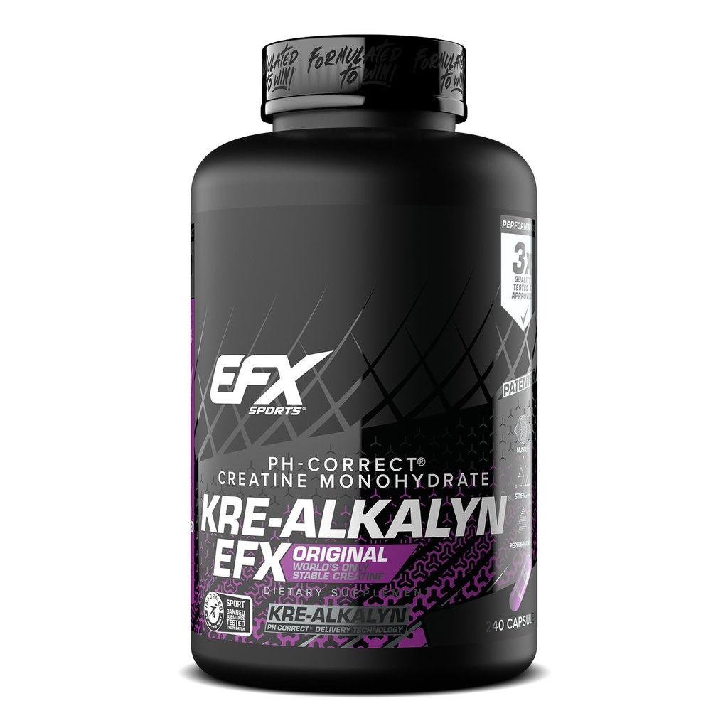 EFX Sports Kre-Alkalyn EFX → pH 正确的克里丁单水合物药丸 补充 → 力量,肌肉生长和性能 → 120 服务,240 capsules