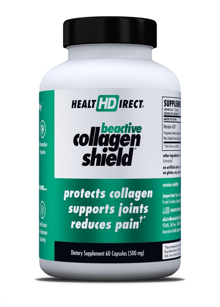 健康直径 - BeActive Collagen Shield - 60 Capsules - 高级绿色浸润的甲状腺素保护补充剂 - 在皮肤,关节和肌肉中支持Collagen
