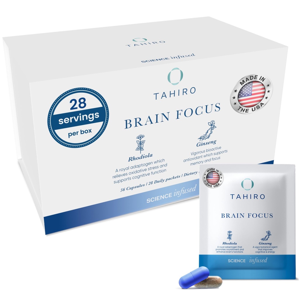 Tahirro Brain Focus Supplement – Brain Supplements for memory and Focus – Natural Brain Supplement 配有 Gingko Biloba, Panax Ginseng, 草药提取 – N-GMO Vegan Brain Booster – 28-Packets 的 塔希罗脑焦点补充 – 脑辅助 记忆和焦点 自然大脑支持 补充 配有 Gingko Biloba, Panax Ginseng, 草药提取 – N-GMO Vegan Brain Booster – 28-Packets