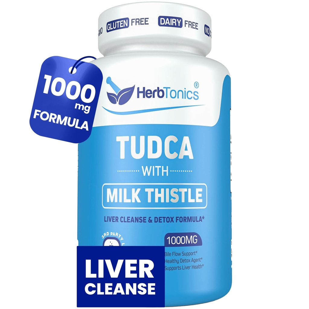 草药TUDCA 1000mg Liver Detox & Gallbladder 支持 — 牛奶 硝酸盐和Pterostilbene 增强的Bile盐,用于肝脏清洁、健康的Bile流动和消化健康(60 Vegan Capsules)