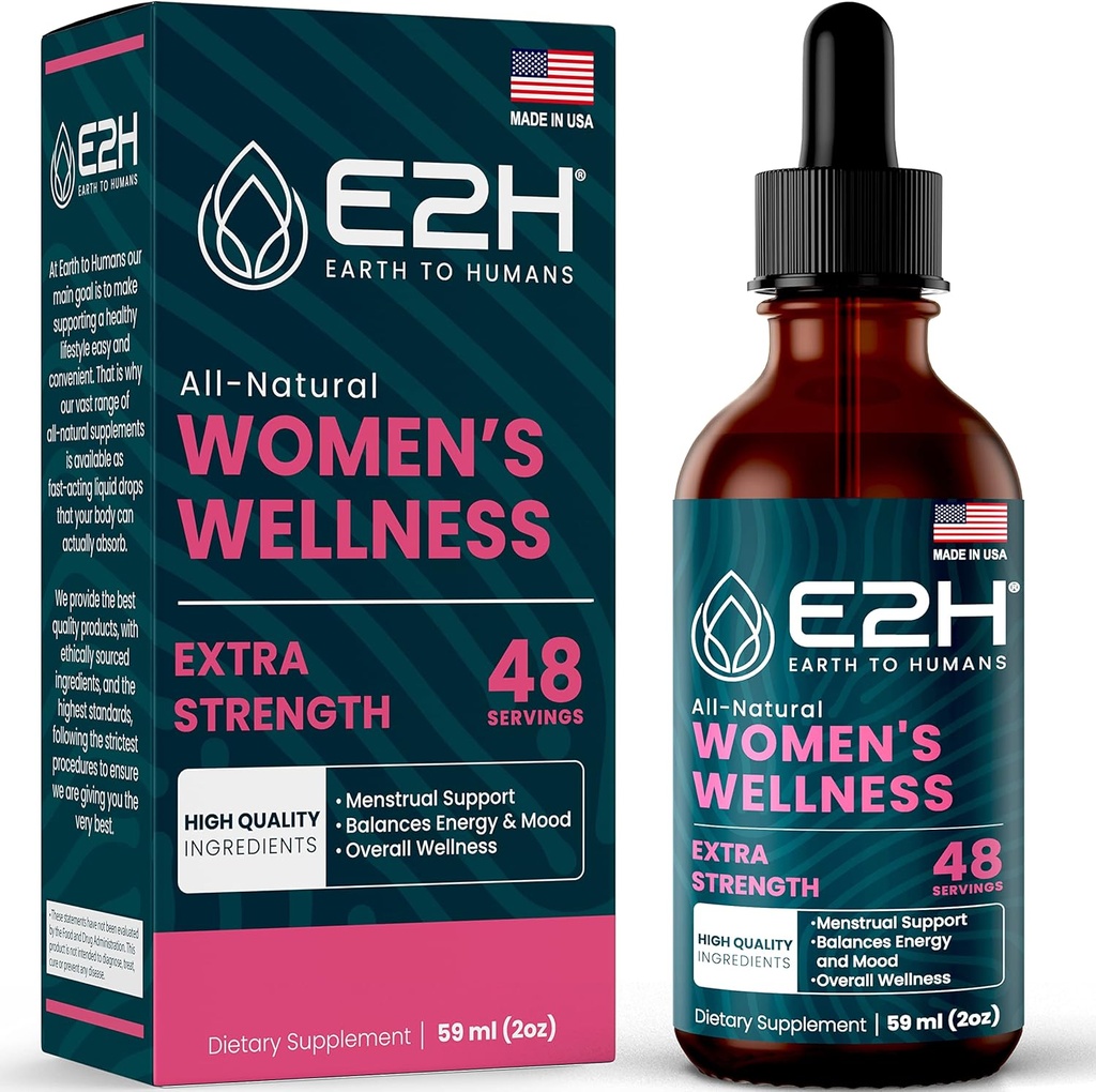 E2H 所有自然女性的健康、荷尔蒙平衡和PMS救济 与黑科霍什、东奎和Licorice根的热闪救济 - 2 Fl Oz