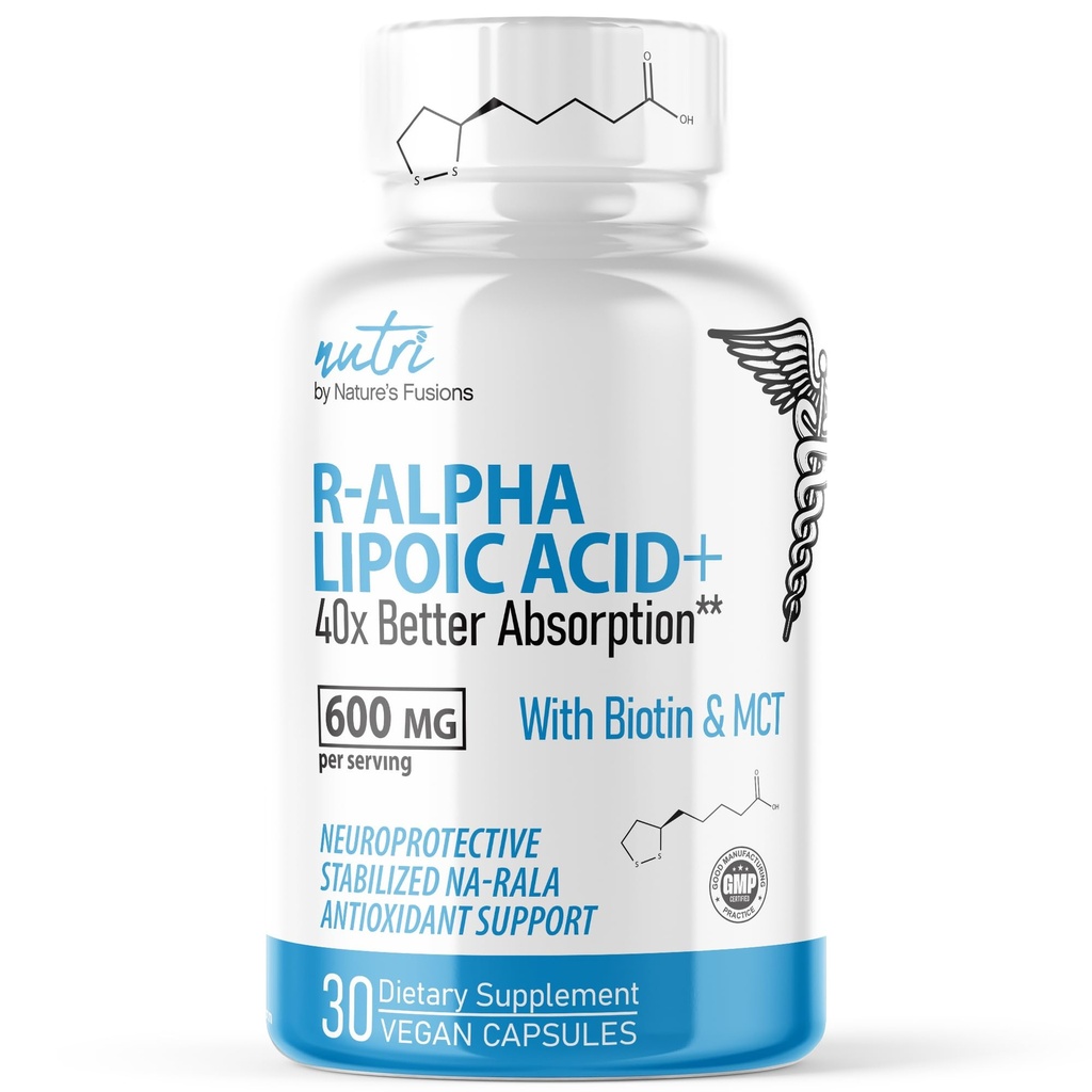 营养R Alpha Lipoic Acid 600mg Capsules - R Lipoic Acid 稳定在生物锡中 - 活性形式 R-ALA - 600mg 临床剂量 - 强大的细胞能量支持 - 30 Vegan Capsules - RALA
