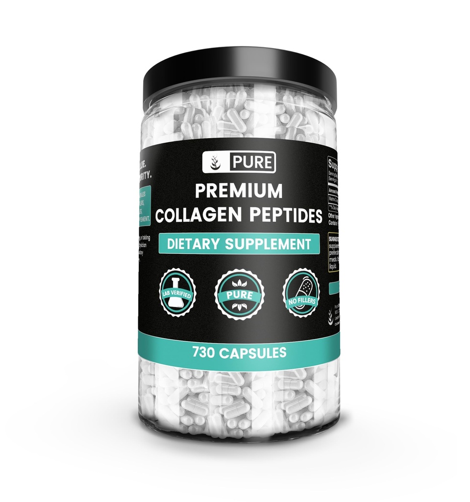 纯原成料 Collagen Peptides (730 Capsules) 无镁或水稻填充器, 永远纯净, 实验室验证