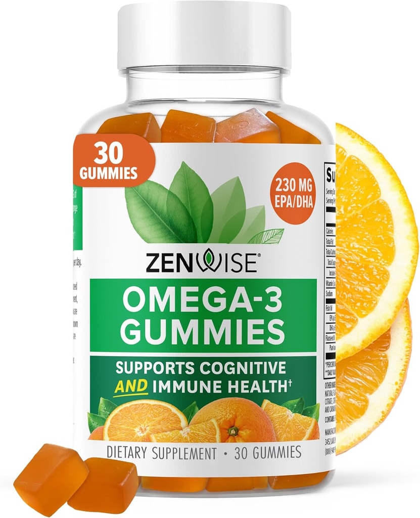 Zenwise Health Omega 3 Gummy 补充剂 - Burpless Omega 3 配以 DHA & EPA 脂肪酸促进免疫健康补充剂 - 源源不断的鱼油,法拉士种子油和维生素 E - 30 Gummys