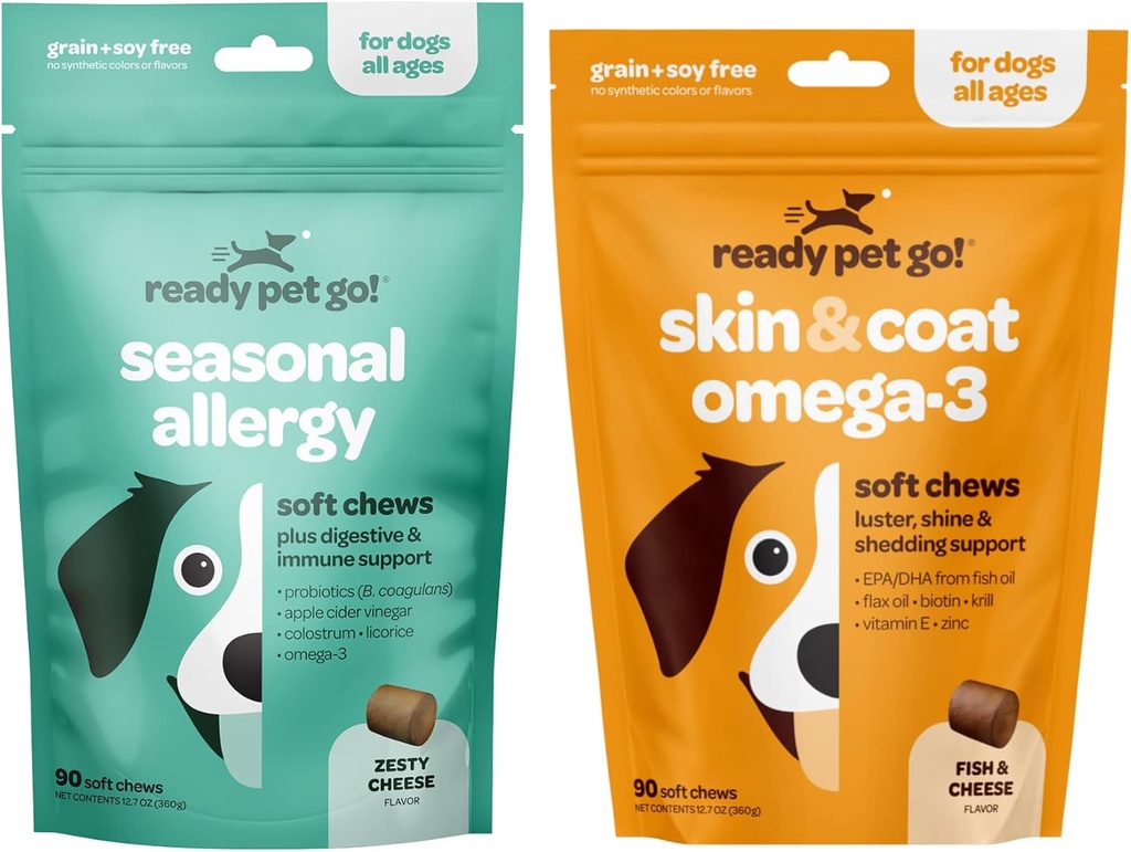 Pet Go 准备! Omega 3 & 过敏 嚼狗 + Probiotics & Alergy Imune 补充 Itch 和 过敏 减肥 + 鱼油 狗舍丁 皮肤过敏 减肥 → 90 个