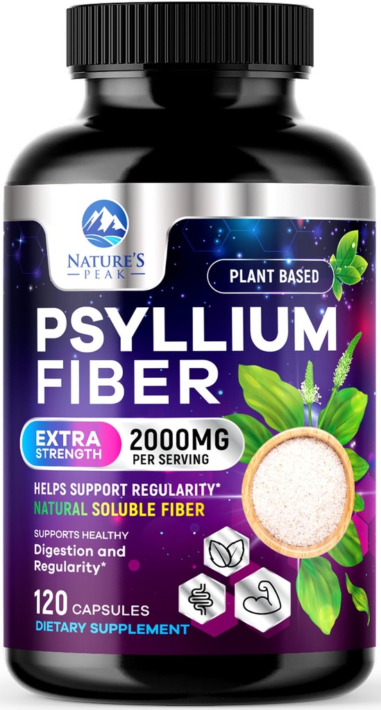 胡斯克纤维补充剂1500mg - Vegan Prebiotic,可溶性纤维用于日常消化健康与规律支持,天然肽粉盖,无糖,非GMO和Gluten-free - 120 Capsules