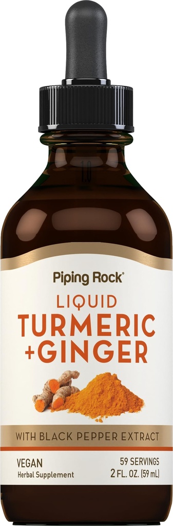 (原始内容存档于2017-09-26). Piping Rock Turmeric and Ginger Liquid Drops | 2 Fl Oz | Tincture 补充 黑胡椒提取 | Vegan, Non-GMO, Gluten Free