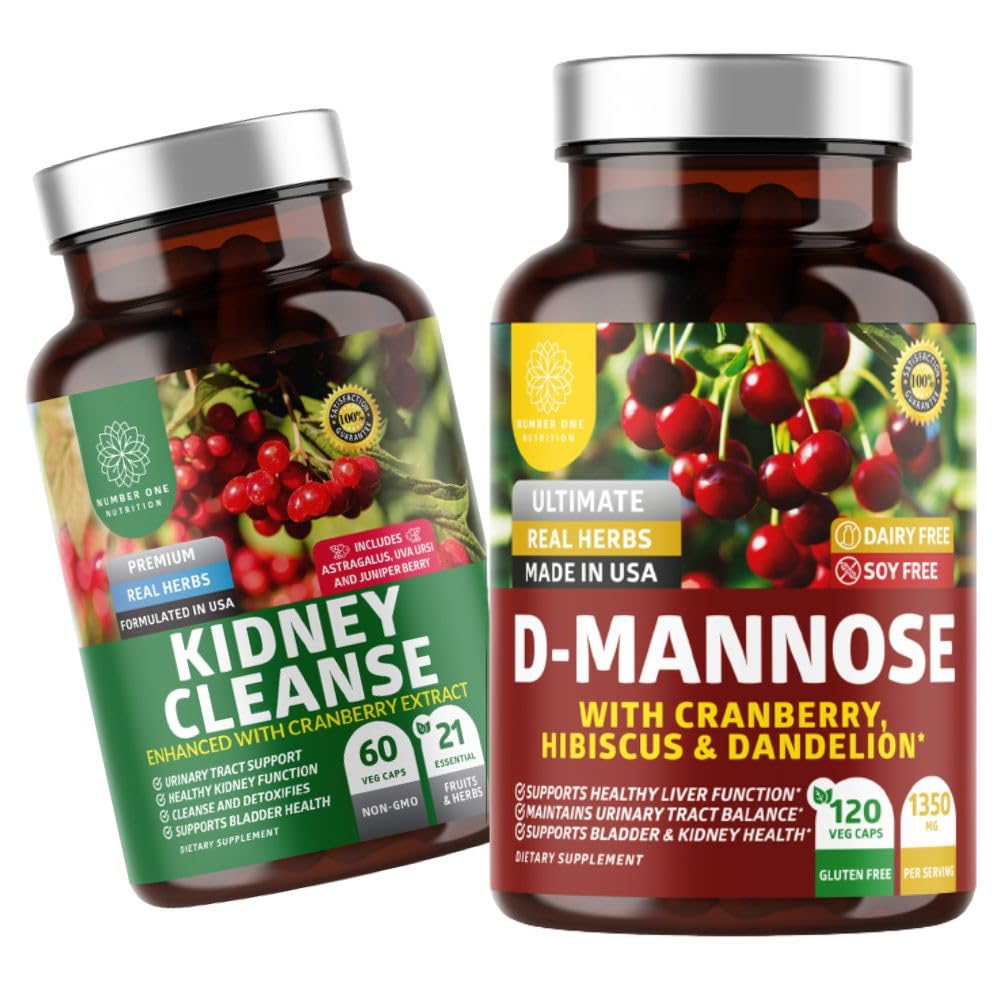1号营养 N1N Premium D-Mannose [1350mg] 配有 Cranberry & Hibiscus 和 Kidney Cleanse [21 Potent Herbs] 配有 Cranberry 提取器, Astragalus, Uva Ursi, 2 Pack Bundle