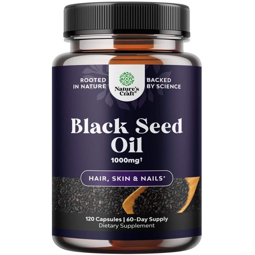 冷压黑种子油盖-Vegan Nigella Sativa 黑种子油盖与Omega 3 6 9 抗氧化剂和Thymoquinone 用于长发免疫支持联合健康和消化