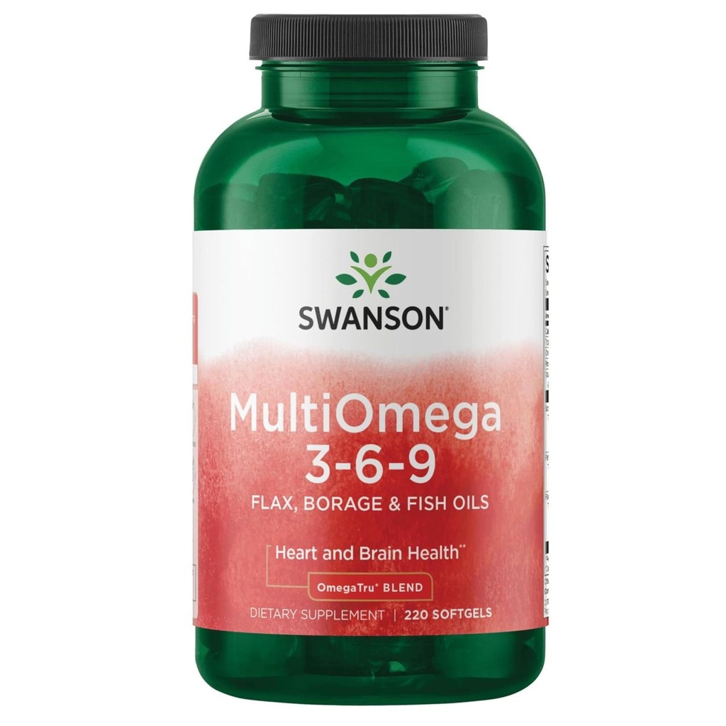 Swanson MultiOmega 3-6-9 - 非GMO Flax, Borage & Fish Oil Capsules - 支持心血管健康和大脑健康的基本脂肪酸 - (220软胶,2400mg服务)