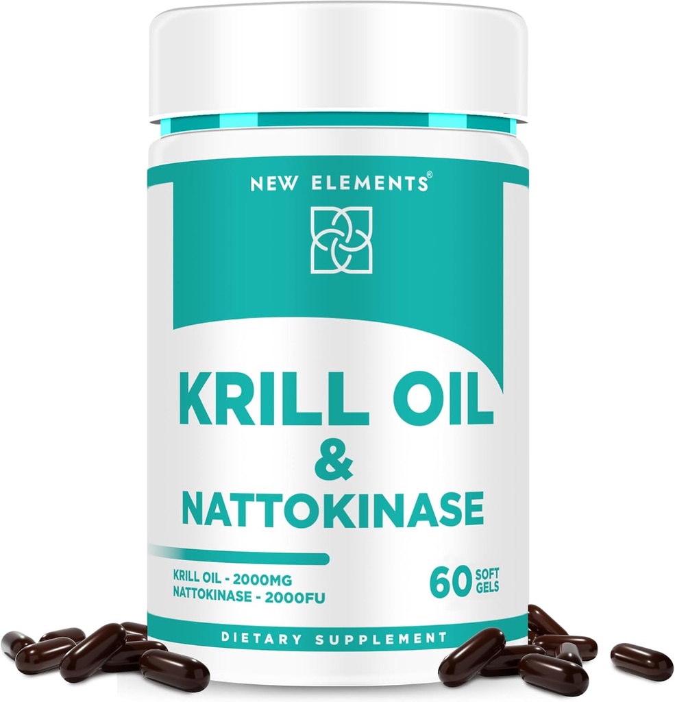 Nattokinase 补充 4000 FU 有机与南极磷虾油 Omega 3 Softgels 2000mg → DHA → EPA → Nattokinase 衍生自日本 Natto → 心血管与心脏健康支持 → 60 Softgels