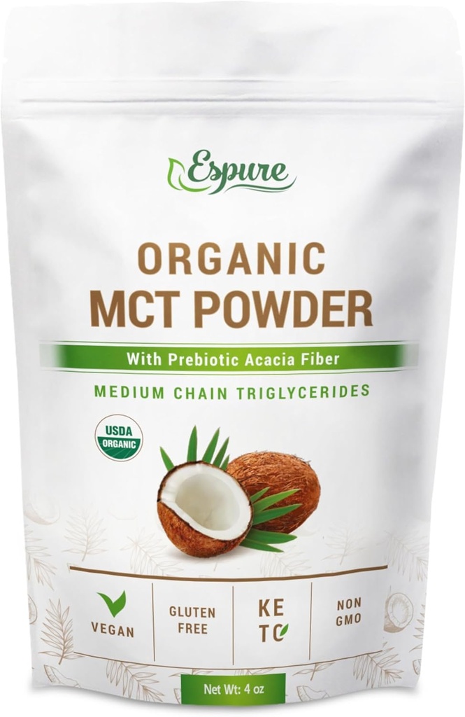 有机MCT 粉末 - USDA Certifed Organization;带有先生的Acacia纤维; 4 oz