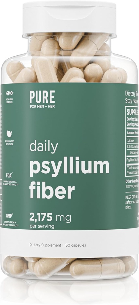 " 纯洁的男子和纯洁的每日Psyllium Husk Fiber补充品 " ,用于 " 消化正常性和古特健康支持 " , " 可溶性纤维粉末 " ,2,175毫克
