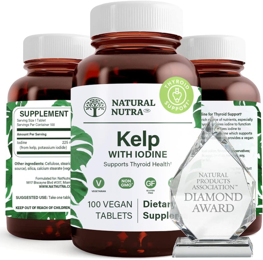 天然Nutra Kelp碘甲状腺素支持补充剂,加强免疫系统,规范代谢,Vegan Sea Kelp,非转基因生物,大西洋源海藻提取物,225 mcg,100片
