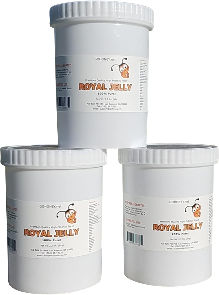 皇家Jelly Organization – 未过滤 Raw Royal Jelly Energy Suppless for Men and Women – Immune Assupport 配有 Retinol,维生素B,Biotin,Niacin, – 3x2.2 Lbs,塑胶罐