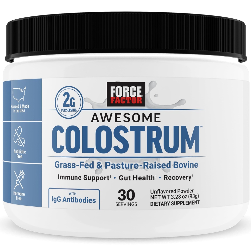FORCE FACTOR 支持GUT健康,免疫功能,恢复,和更多,Bovine Colostrum 补充品, Pasture-Raized, Grass Fed, Hormone Free, Naturally Unfriended, 30名服务员