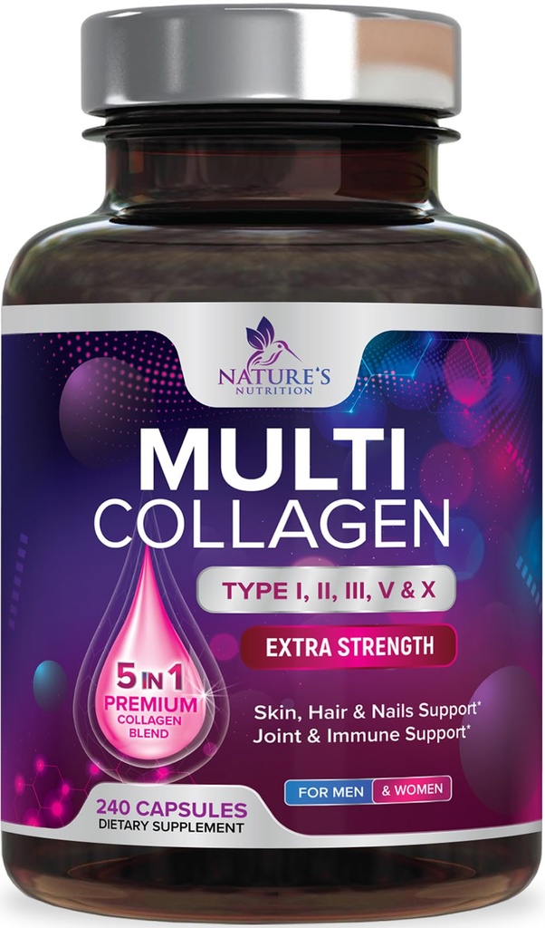 多烯烃补充剂 2400 mg - 类型 I, II, III, V & X 多烯烃 Peptides for Men & Men, Hydrolyzed Collagen 补充剂, 头发,皮肤, Nail, & 联合支持补充剂 - 240 Capsules