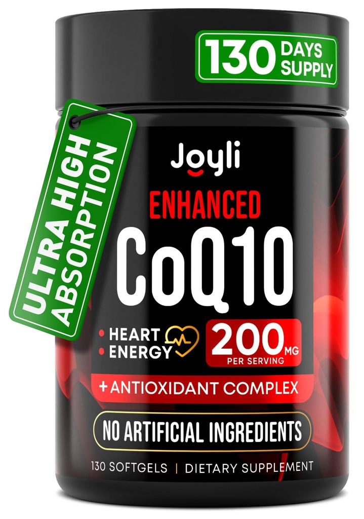 高吸收CoQ10 200MG - Co Q10,200mg 用于心脏健康与能源生产的软胶 - 加固Co Q10 与抗氧化剂和Flaxseed Oil-CoQ10 200 mg