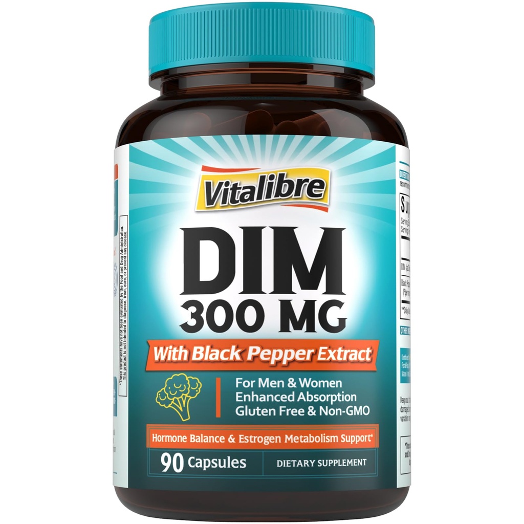 DIM 女性和男性、雌激素代谢、荷尔蒙平衡和绝经支持、DIM 300 mg 配黑椒提取、高吸收、90 Capsules