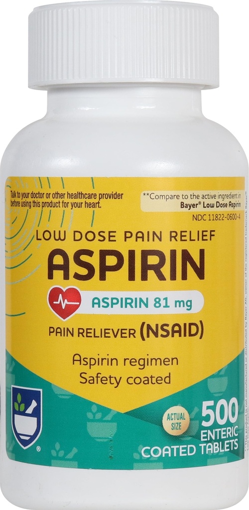 Rite Aid Aspirin 肠道片 - 81 mg Aspirin - 500 计数 - 低剂量头痛救济 - 安全服 - Aspirin 劳伦斯 - Migraine Medicine - 疼痛救济