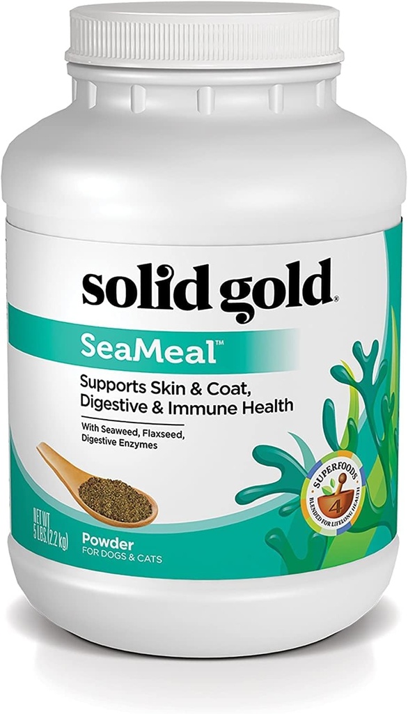 固态金猫和狗 多维特敏粉 - 凯尔普粉,Omega 3 & 维生素用于牙科,消化剂,Imune,皮肤和煤炭健康 - 狗和猫的多维特敏 - 猫和狗食品添加剂补充剂 - 5lb