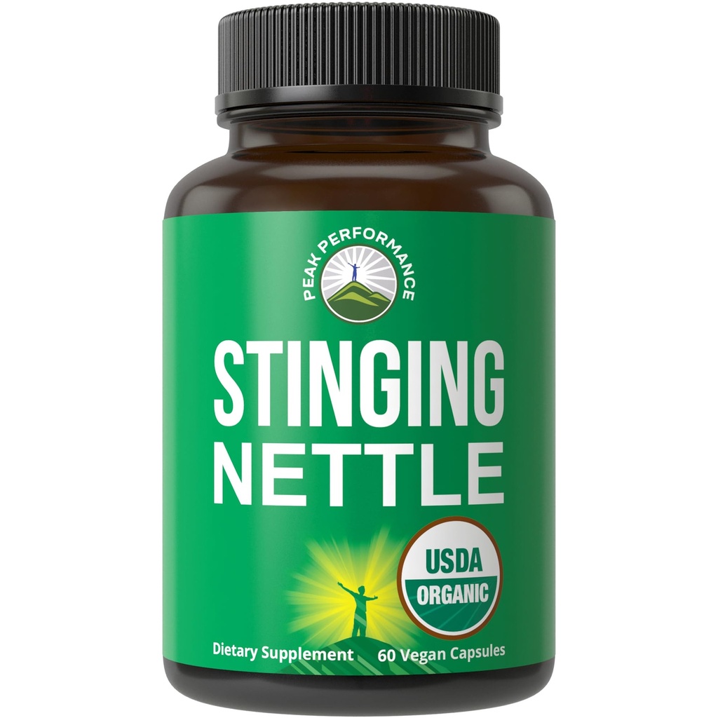 USADA 有机制成网状叶粉(英语:Official Stinging Nettle Vegan Capsules Made with Stinging Nettle Leaf Power)用于前列腺,发型生长,过敏. 胜过根或种子提取。 植物草药补充片,60药片