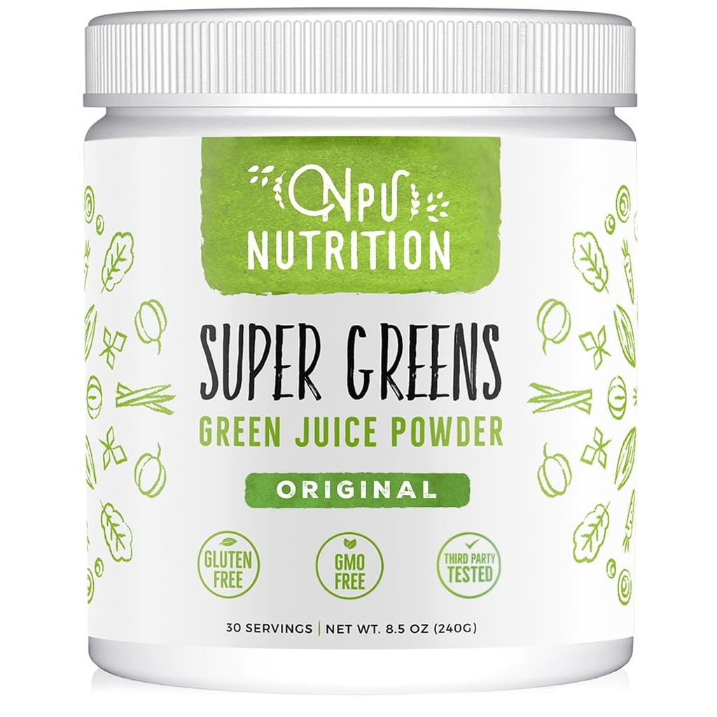 Super Greens Powder 有机合成剂:非GMO 补充剂,包括螺旋藻,Alfalfa,菠菜,亲生素,纤维和消化酶,无人工甜甜剂,30种服务