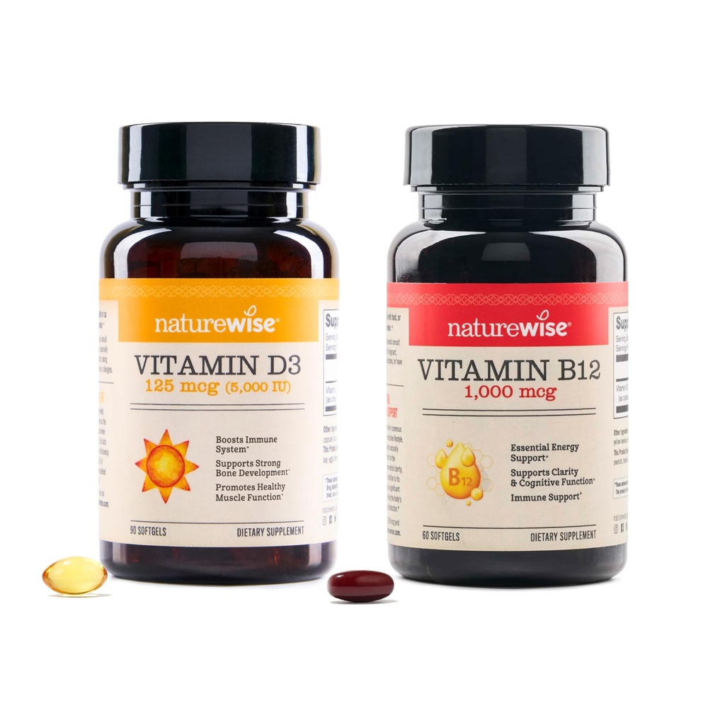 NatureWise Vitamin D3 5000iu, B12 1000mcg 精神清晰能量支持 Immune Health 非GMO Gluten 自由橄榄油软胶