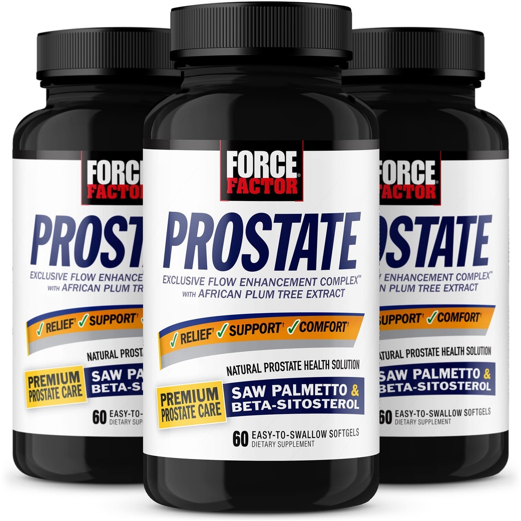 FORCE FACTOR 前列腺,3-Pack, Saw Palmetto和Beta Sitosterol 男子补充剂,前列腺健康支助,规模支助,尿液救济,Bladder控制,减少夜间尿液,180软胶