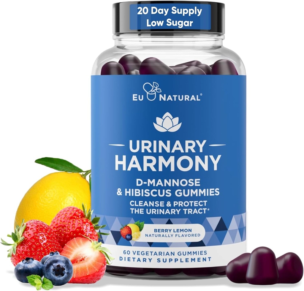 尿道和谐 D Mannose Gummys for Urinary Tracts Health – D-Mannose & Hibiscus cleanse, Flush & 保护尿道系统 – 强力公式,无药 – 60 Berry Lemon Flavor Gummys, 20日供应