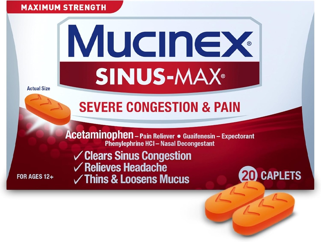 Mucinex Sinus-Max 严重摄入救济卡, 20 个伯爵