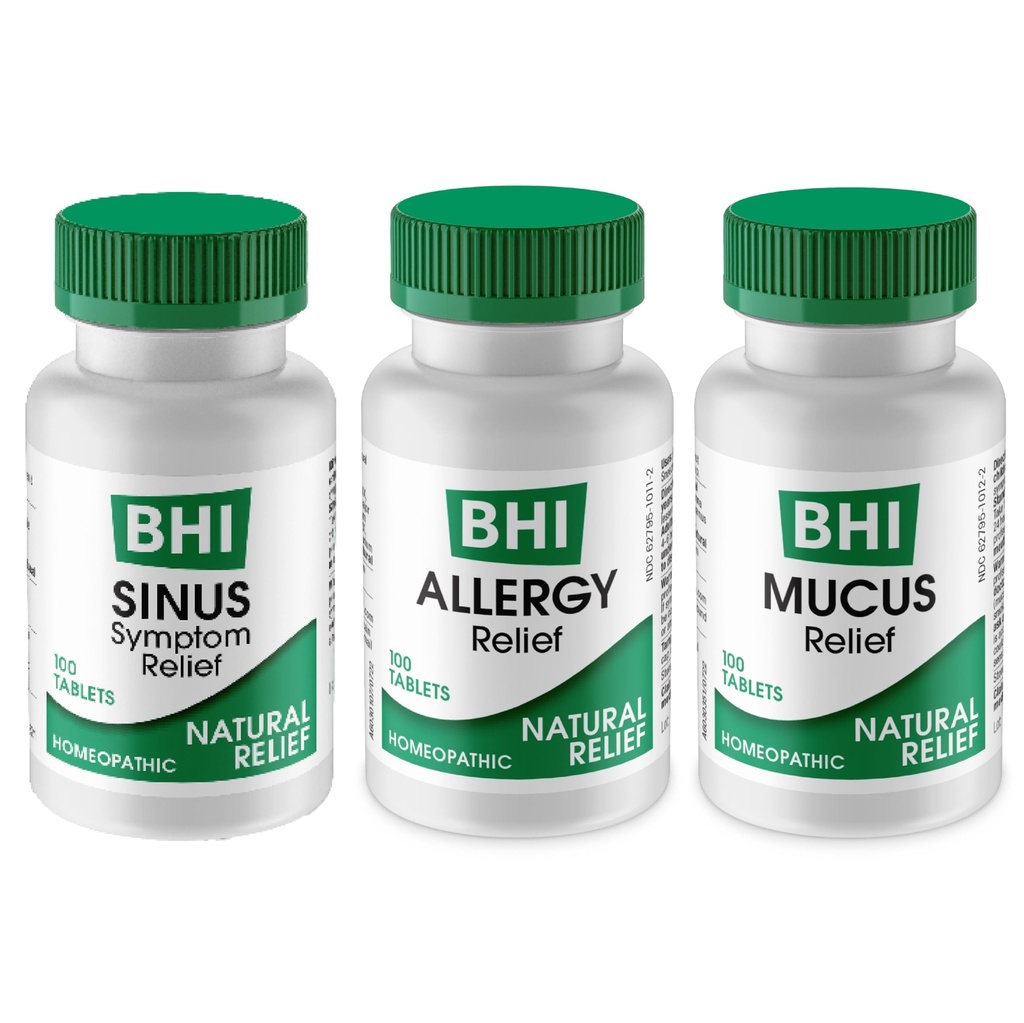 MediNatura BHI 多症状火药防御 Bundle Sinus 救济碑(100) Mucus 救济碑(100) + 过敏救济碑(100) Homopathic 救济 - 快动作,快溶