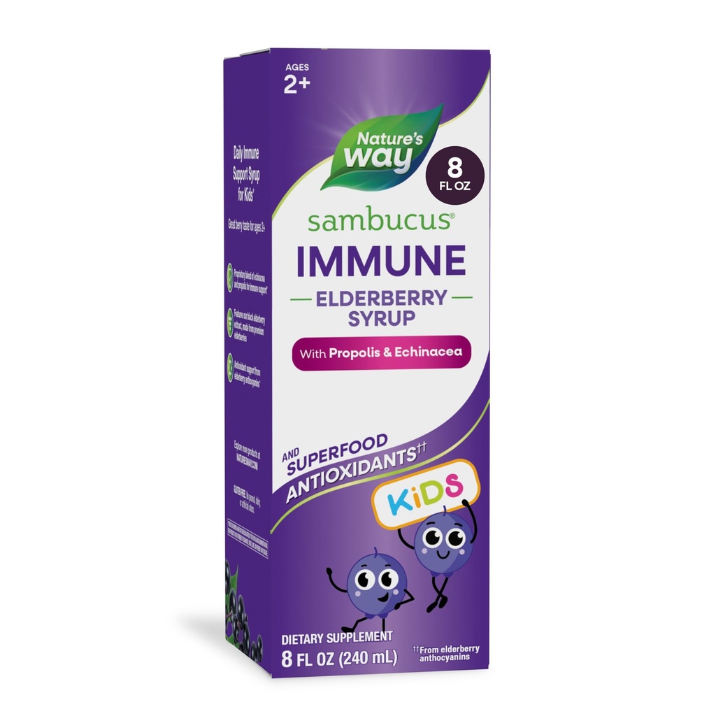 自然之道 桑布库斯 长老莓 儿童糖浆 2+, 与 Echinacea & Propolis, Immune 支持糖浆 *, 蔬菜, Berry Flavored, 8 Fl Oz